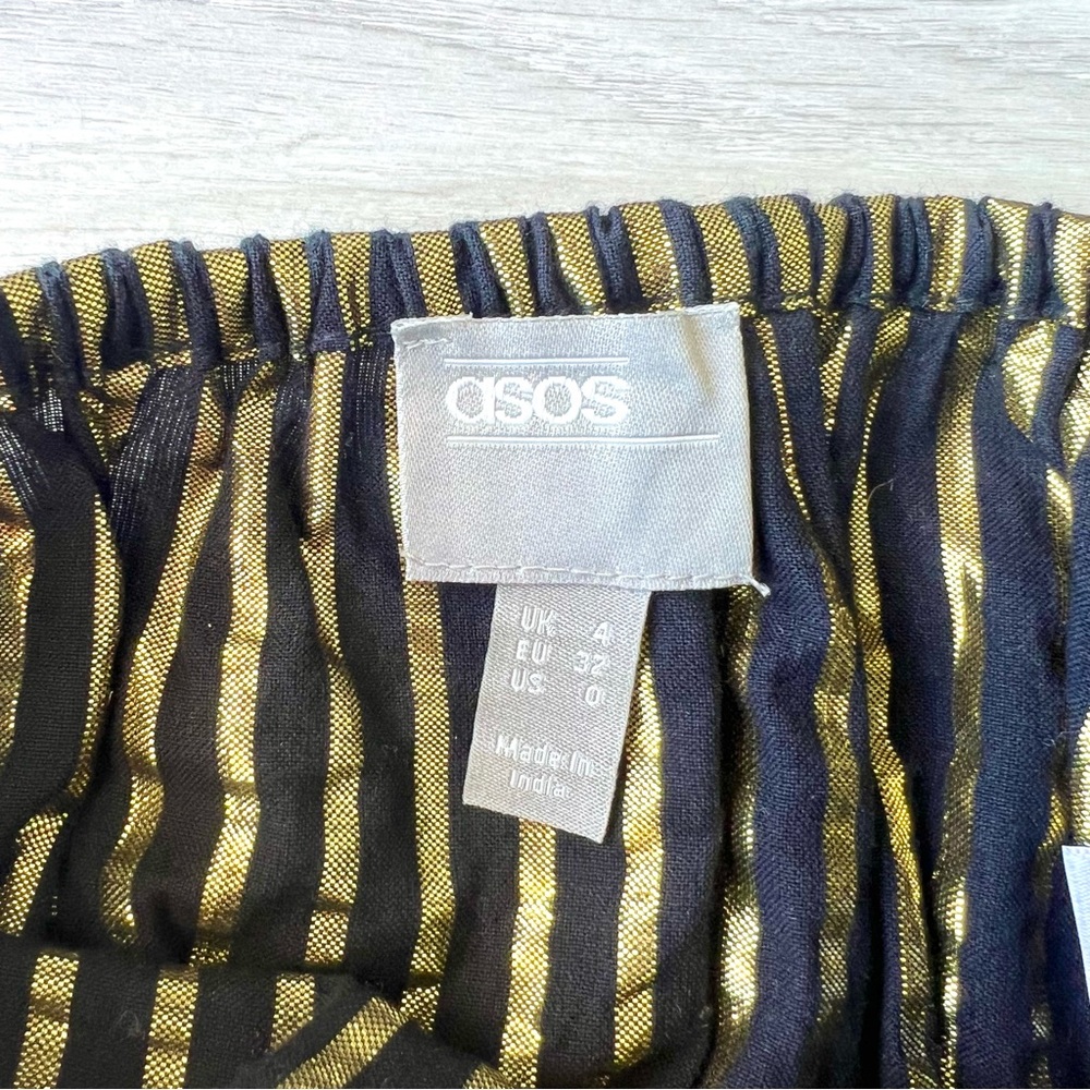 ASOS Petite Gold Metallic Stripe Bandeau Tube Top with Paper-bag High Waist Pant - Picture 15 of 15